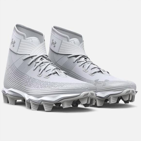 NEW UNDER ARMOUR boys' highlight franchise jr. football cleats in white/metallic - Picture 1 of 1